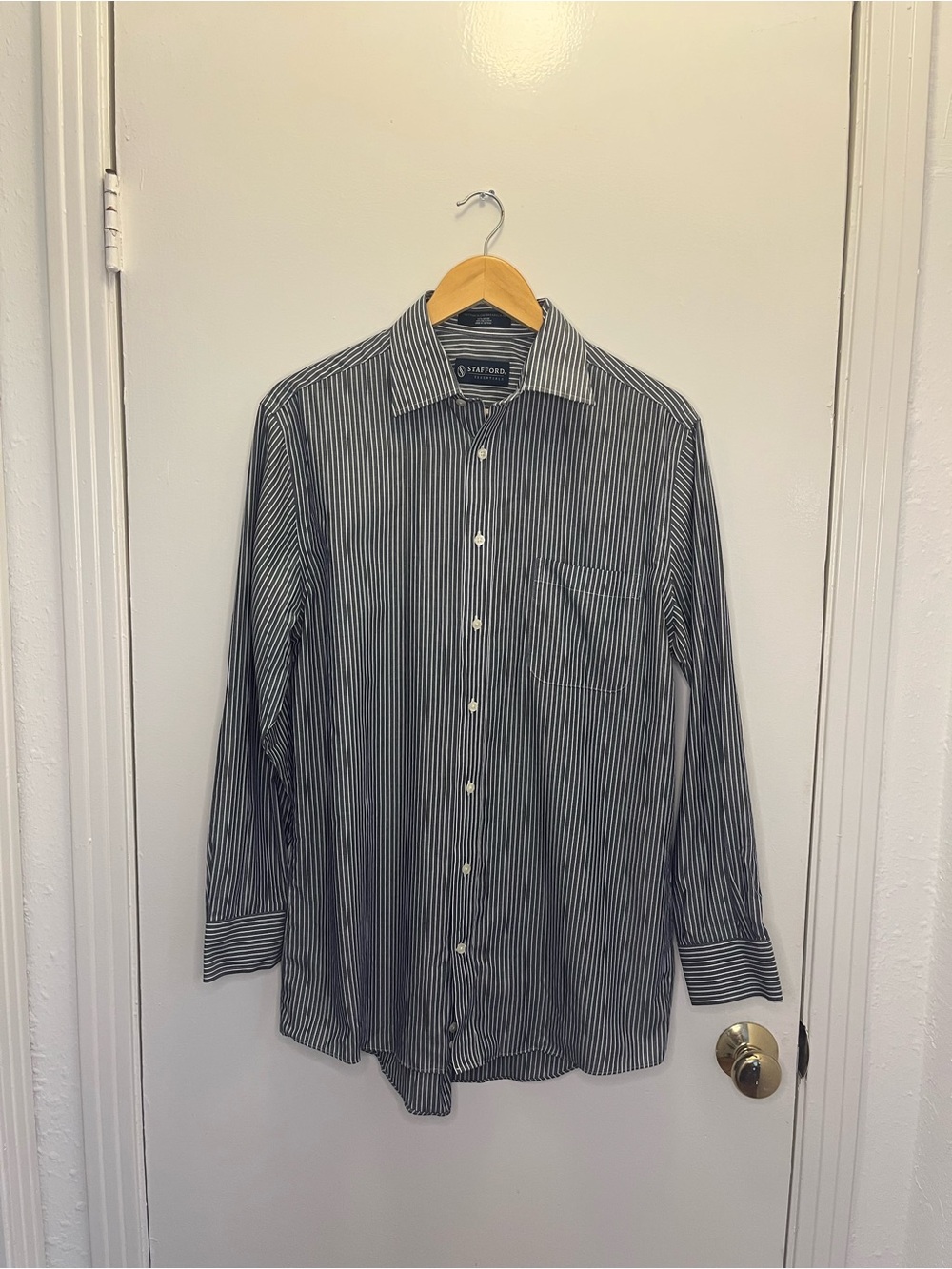 Stafford Men’s Gray and White Stripe Dress Shirt